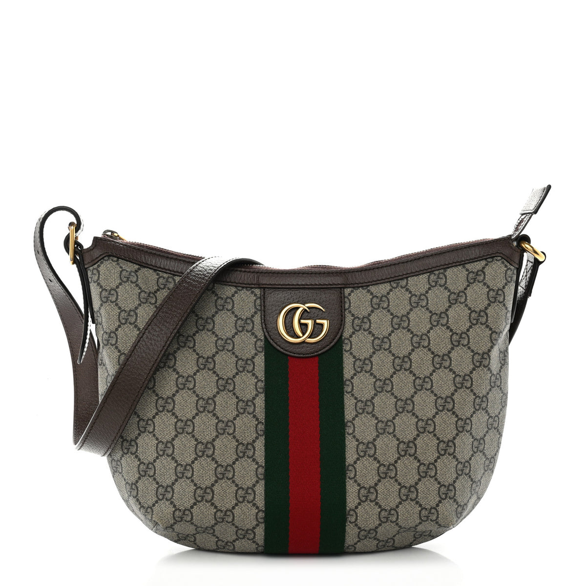 GG Supreme Monogram Web Small Ophidia Half Moon Hobo Brown