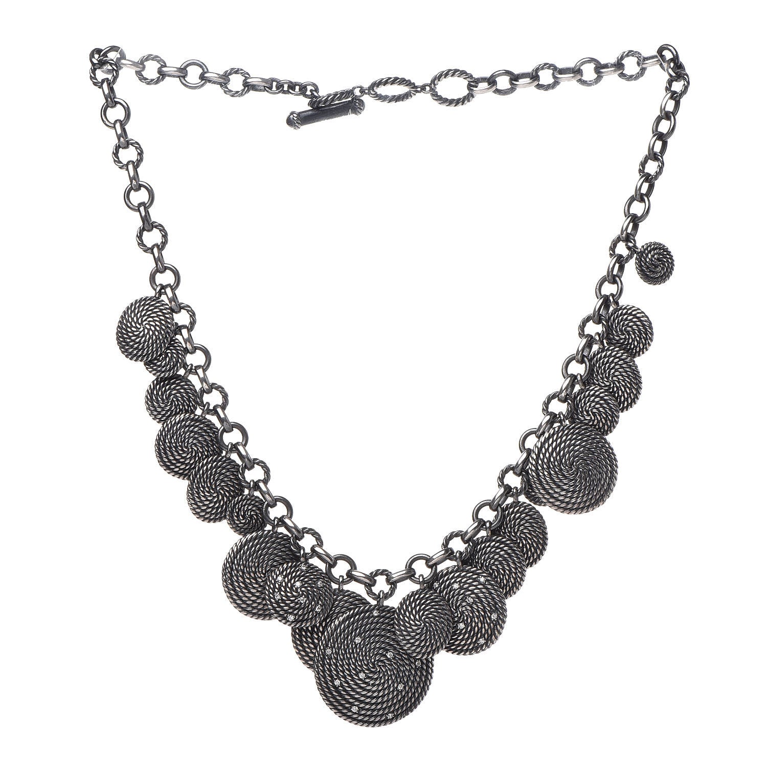 David Yurman Sterling Silver Diamond 32mm Cable Coil Necklace 3 of 4