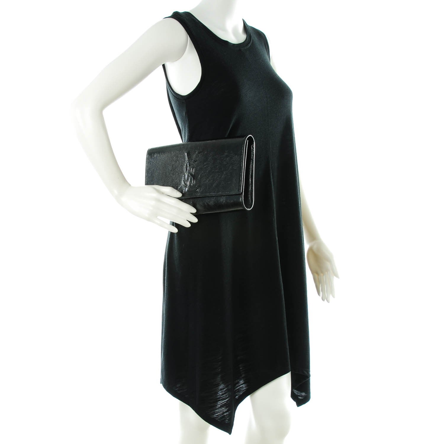 Saint Laurent Textured Patent Monogram Large Belle De Jour Clutch Black 2 of 7