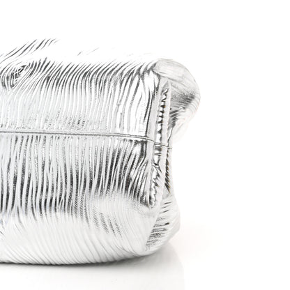 Bottega Veneta Metallic Bark Calfskin Embossed The Pouch Oversized Clutch Silver 9 of 9