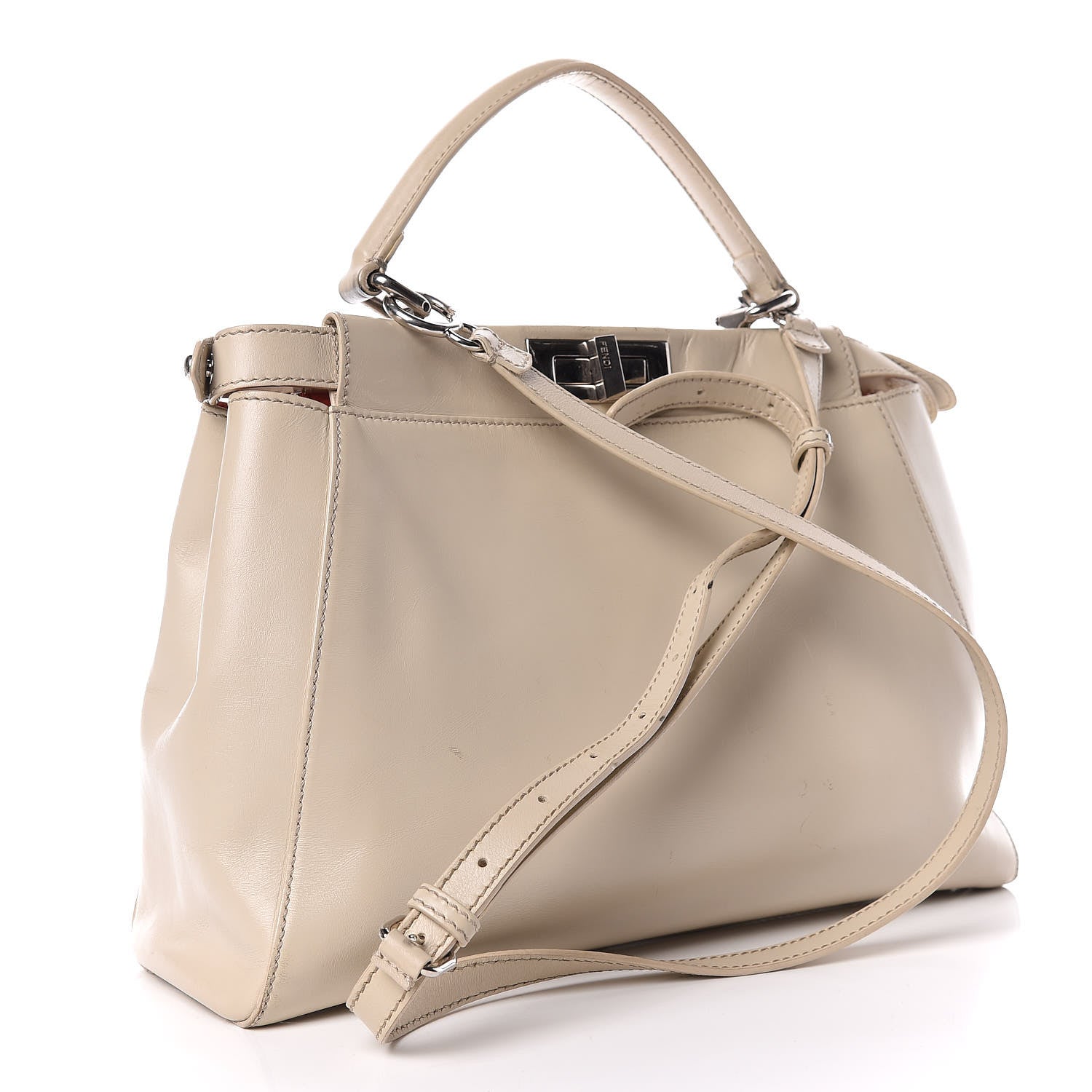 Fendi Vitello Morgan Shiny Nappa Medium Peekaboo Iconic Satchel Latte Azalea 3 of 29