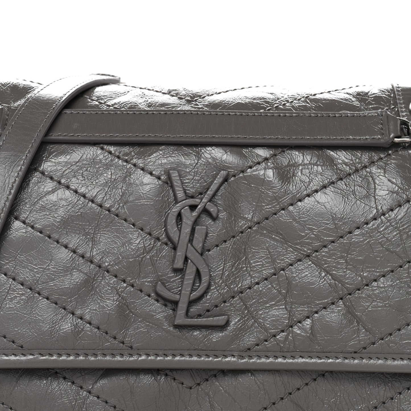 Crinkled Calfskin Matelasse Monogram Medium Niki Chain Satchel Fog