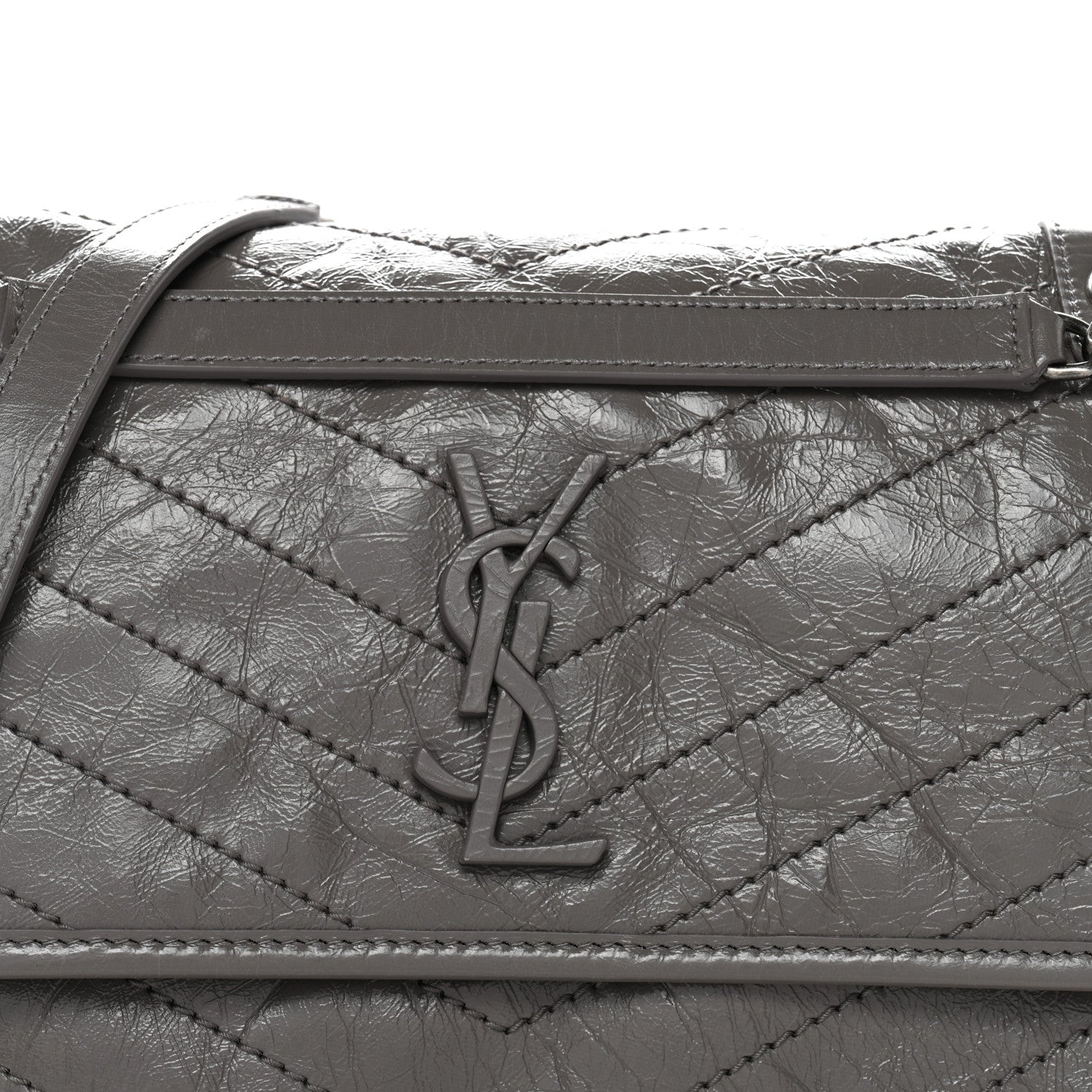Saint Laurent Crinkled Calfskin Matelasse Monogram Medium Niki Chain Satchel Fog 8 of 10