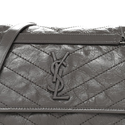 Saint Laurent Crinkled Calfskin Matelasse Monogram Medium Niki Chain Satchel Fog 8 of 10