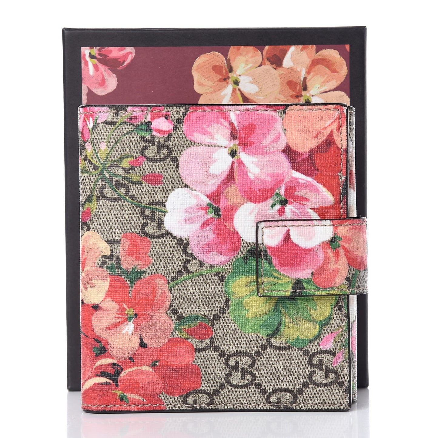 GG Supreme Monogram Blooms French Flap Wallet Beige Multicolor Dry Rose