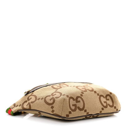 Gucci Monogram Jumbo GG Textured Dollar Calfskin Web Belt Bag Camel Ebony New Acero 4 of 10