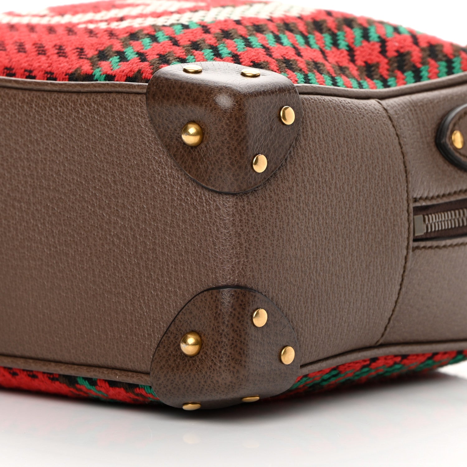 Gucci Cotton Wool Textured Calfskin Houndstooth Woven Square Messenger Bag Red Green Ivory Multicolor New Acero 10 of 11