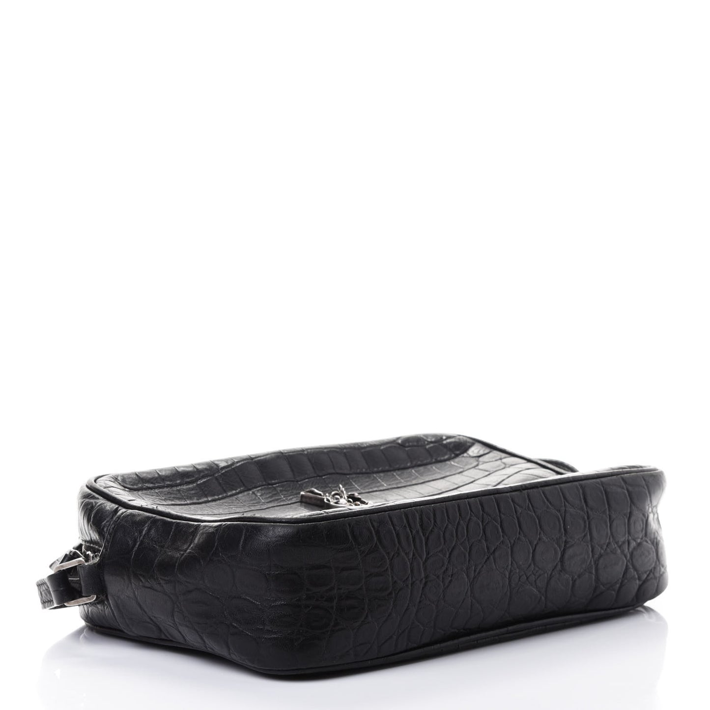 Calfskin Crocodile Embossed Monogram Lou Camera Bag Black