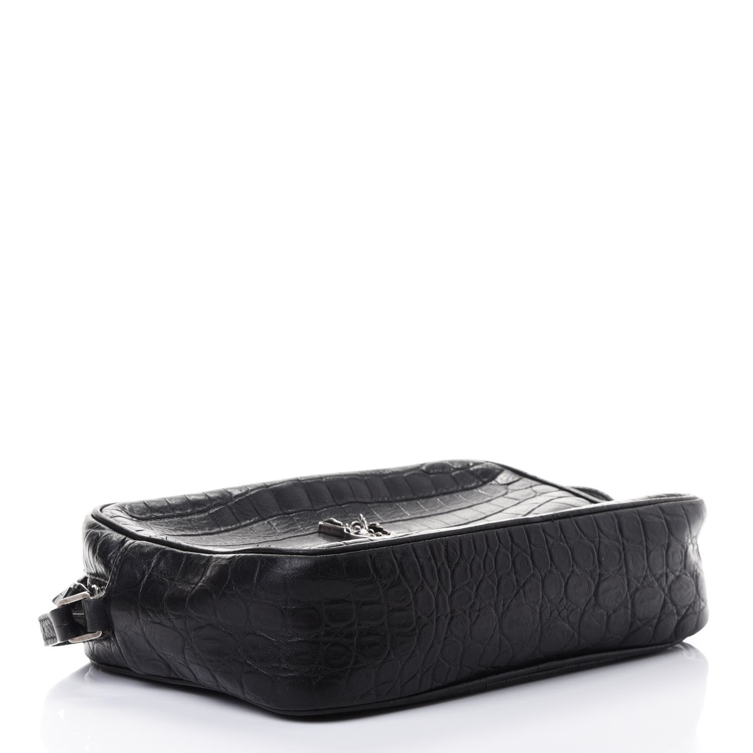 Saint Laurent Calfskin Crocodile Embossed Monogram Lou Camera Bag Black 3 of 4