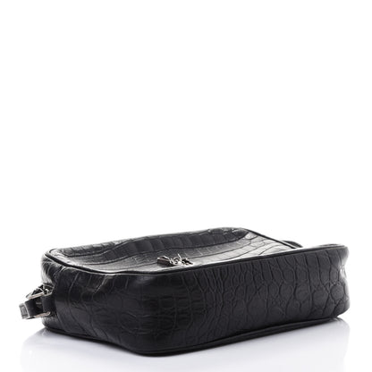 Saint Laurent Calfskin Crocodile Embossed Monogram Lou Camera Bag Black 3 of 4