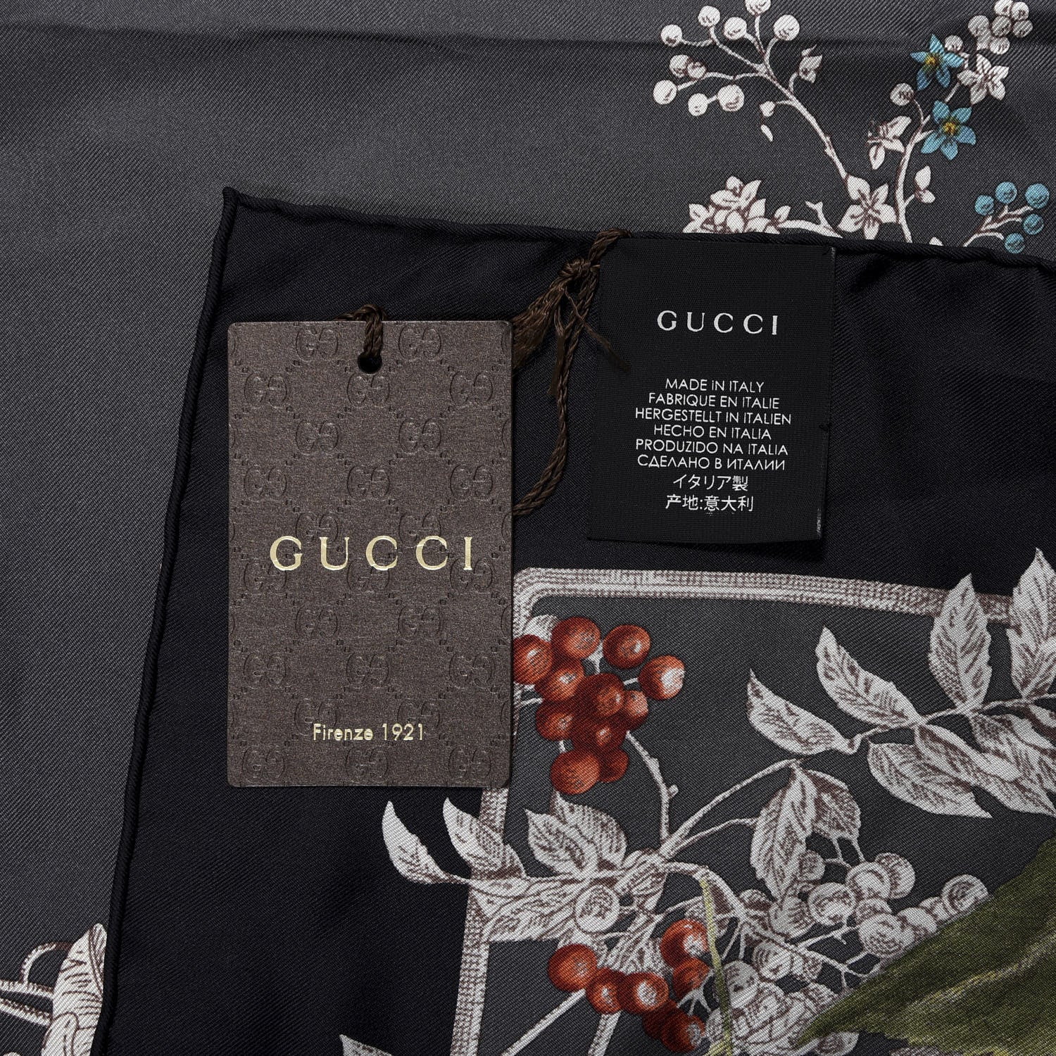 Gucci Silk Twill Wondergardenia Square Scarf Anthracite 3 of 4