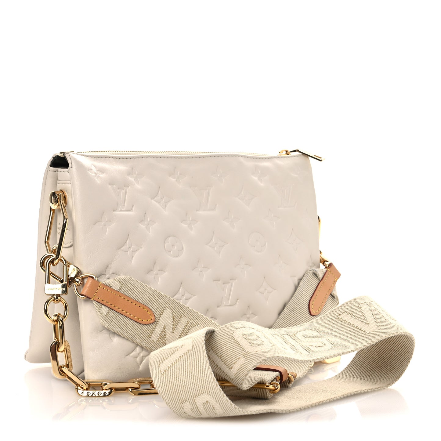 Lambskin Embossed Monogram Coussin PM Cream