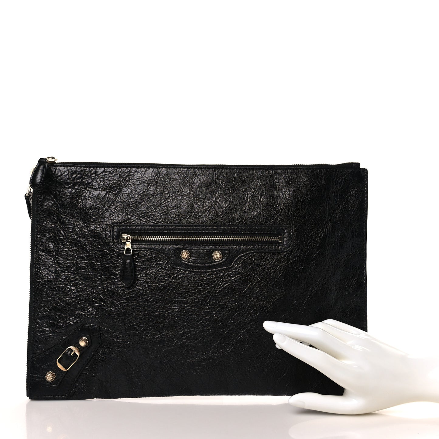 Agneau Giant 12 Gold Hardware Pouch Clutch Black