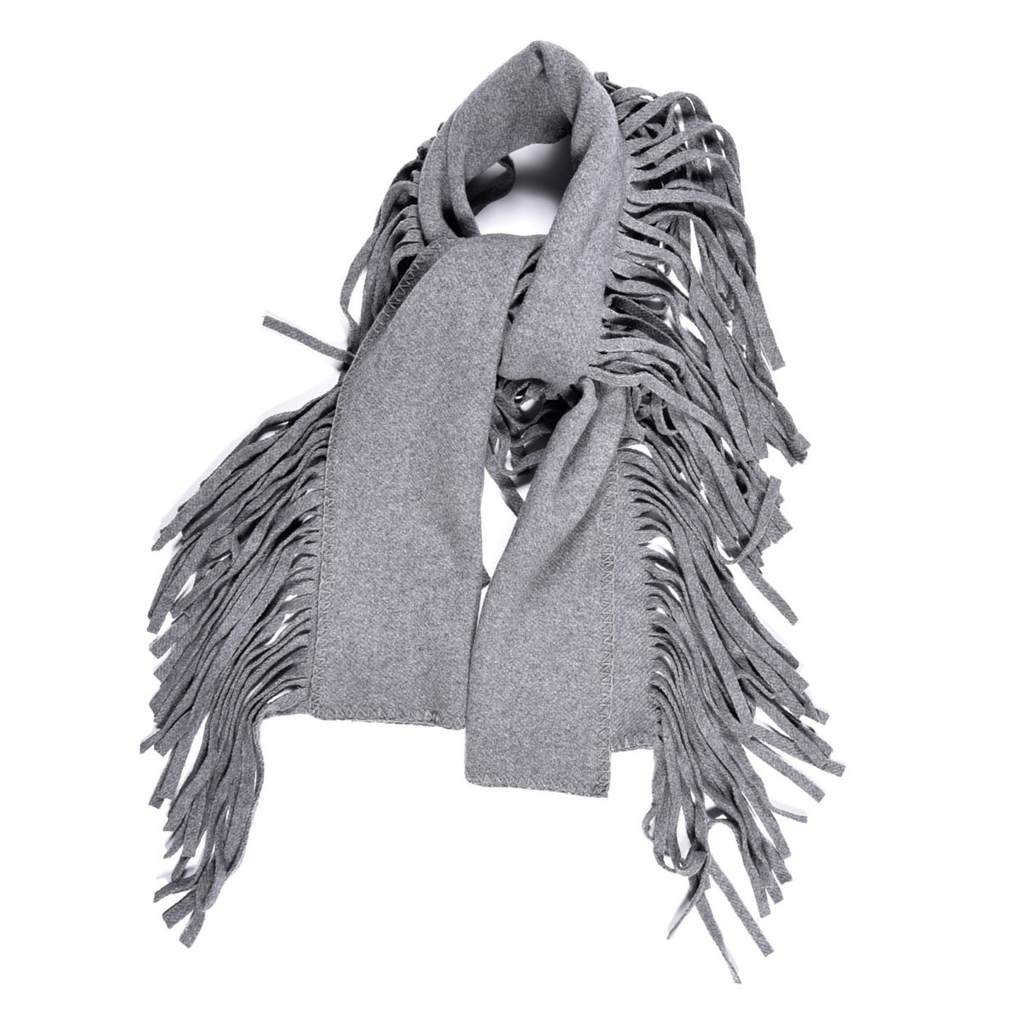 Cashmere Knitted Solid Fringe Scarf Mid Grey