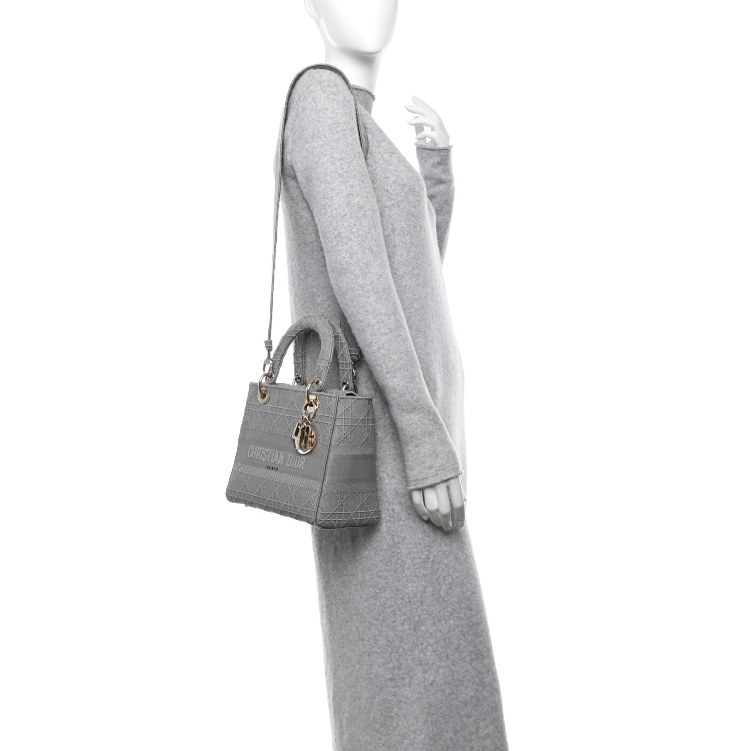 Christian Dior Canvas Embroidered Cannage Medium Lady D-Lite Gray 2 of 10