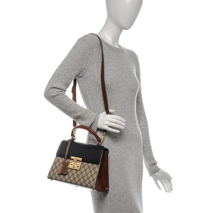 Gucci GG Supreme Monogram Calfskin Small Padlock Top Handle Bag Beige Black Cuir 2 of 7