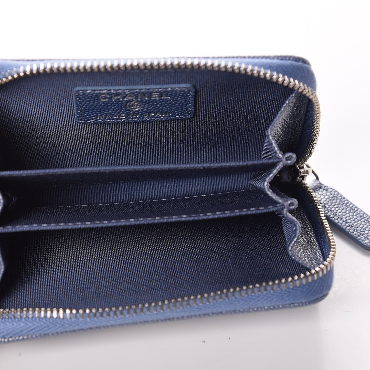 Metallic Caviar Chevron Quilted Vintage Mademoiselle Zip Coin Purse Light Blue