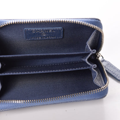 Chanel Metallic Caviar Chevron Quilted Vintage Mademoiselle Zip Coin Purse Light Blue 5 of 10