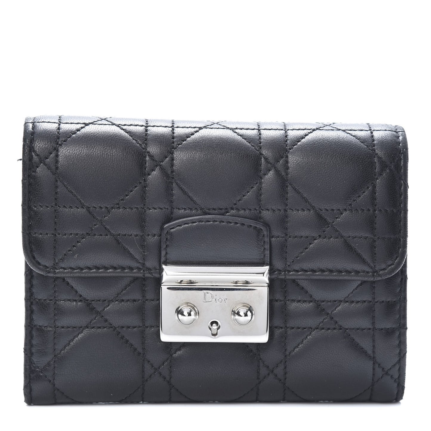 Lambskin Cannage Miss Dior Explorateur Compact Wallet Black
