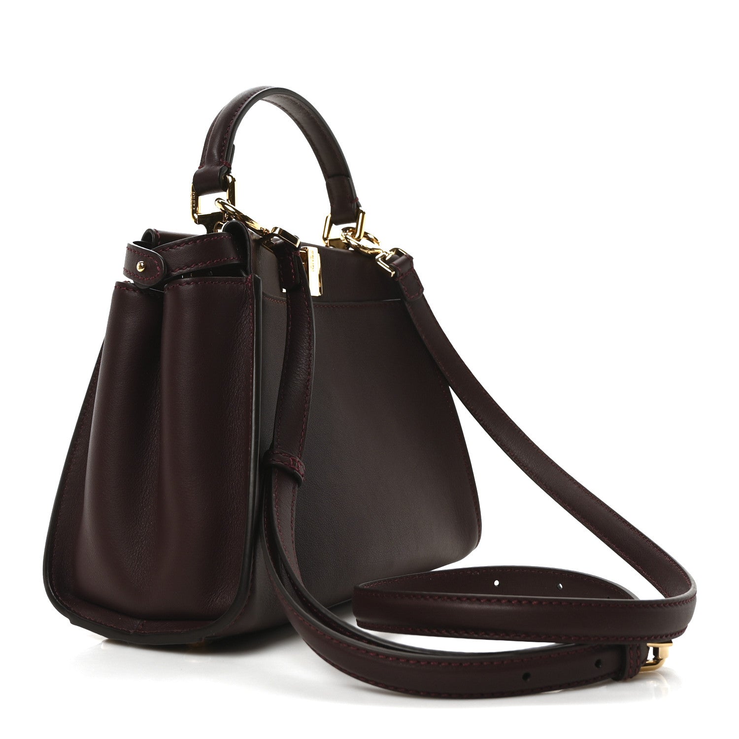 Fendi Vitello Seta Fabric Jacquard FF 1974 Mini Peekaboo Iconic Satchel Granata Tobacco Moro 3 of 9