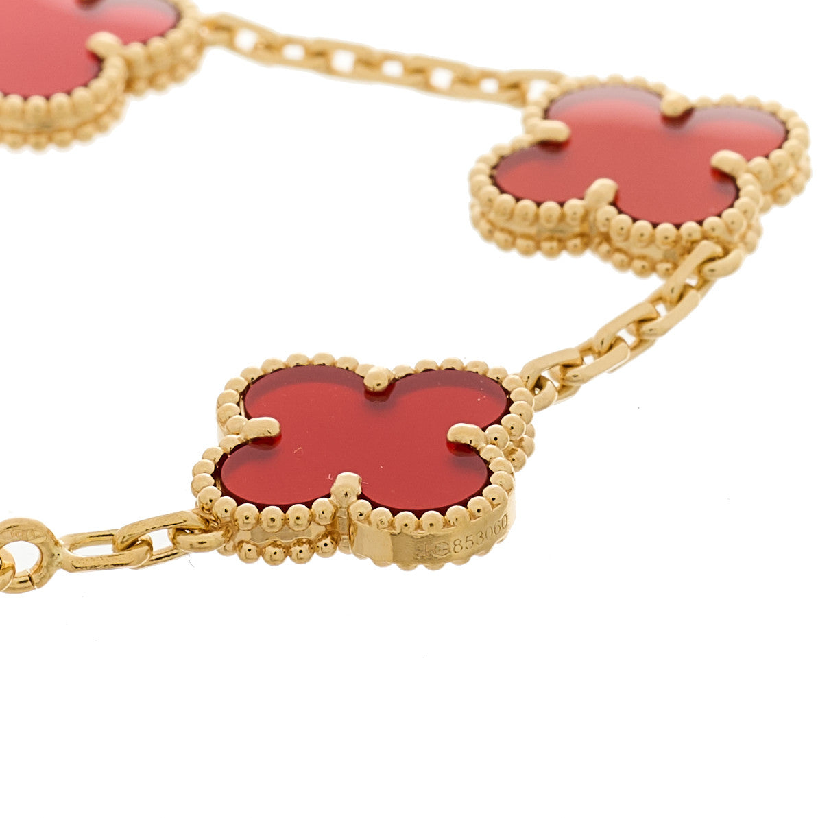 18K Yellow Gold Carnelian 5 Motifs Vintage Alhambra Bracelet
