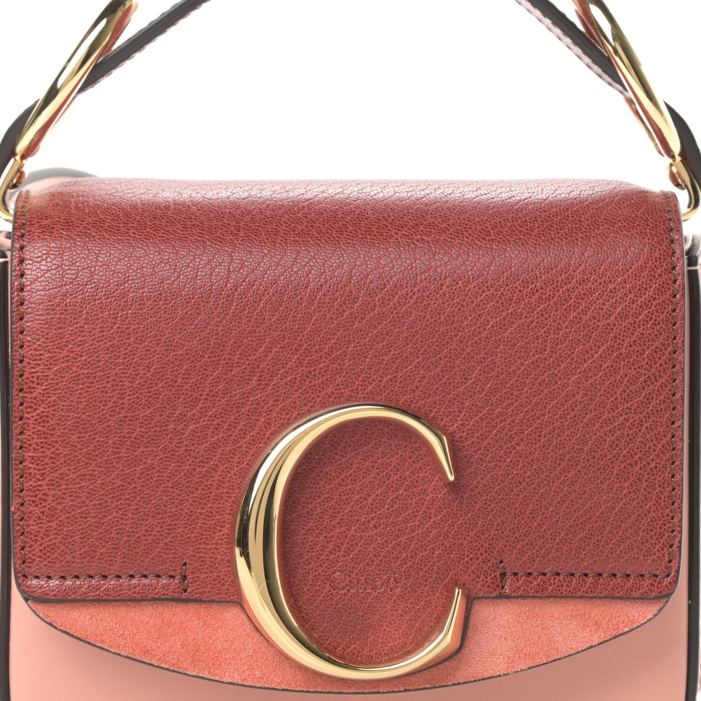 Shiny Calfskin Goatskin Mini C Double Carry Fallow Pink
