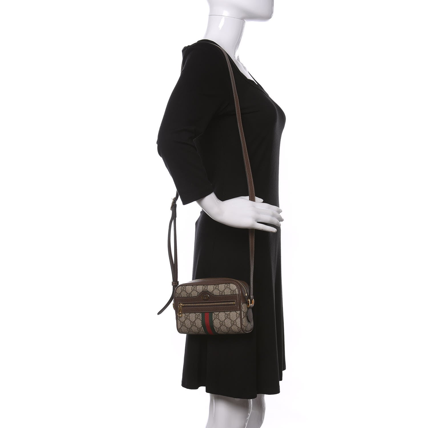 Gucci GG Supreme Monogram Web Mini Ophidia Shoulder Bag Brown 2 of 10
