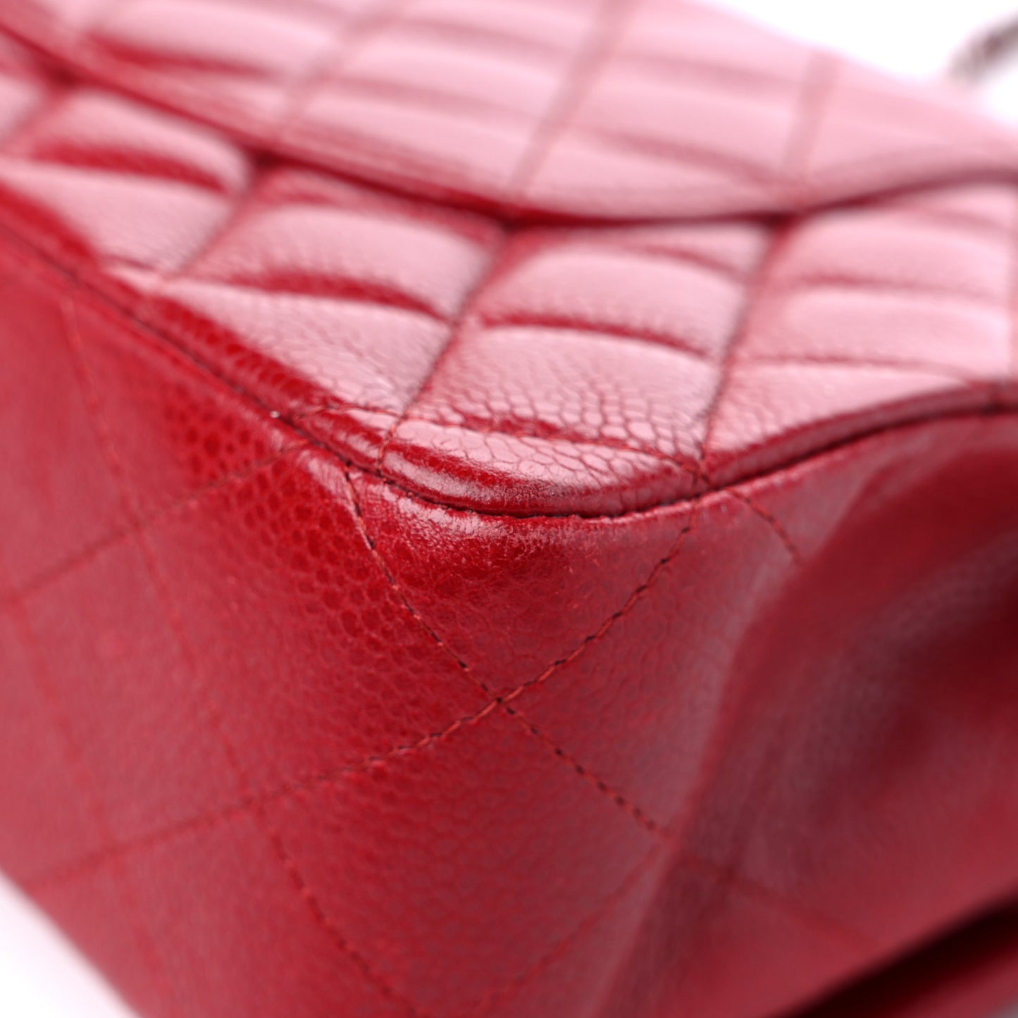 Caviar Quilted Medium Double Flap Dark Red