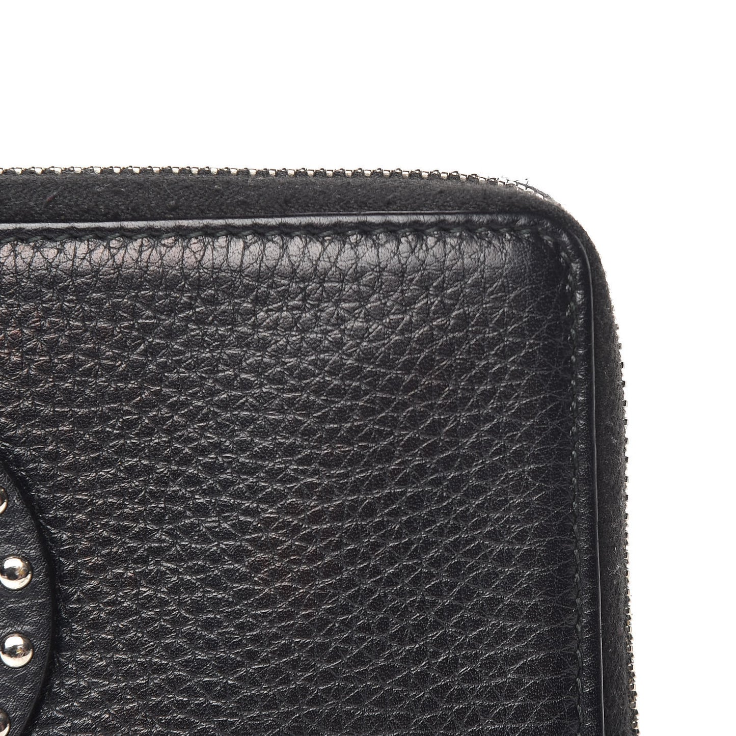 Pebbled Calfskin Studded Soho Zip Around Wallet Black