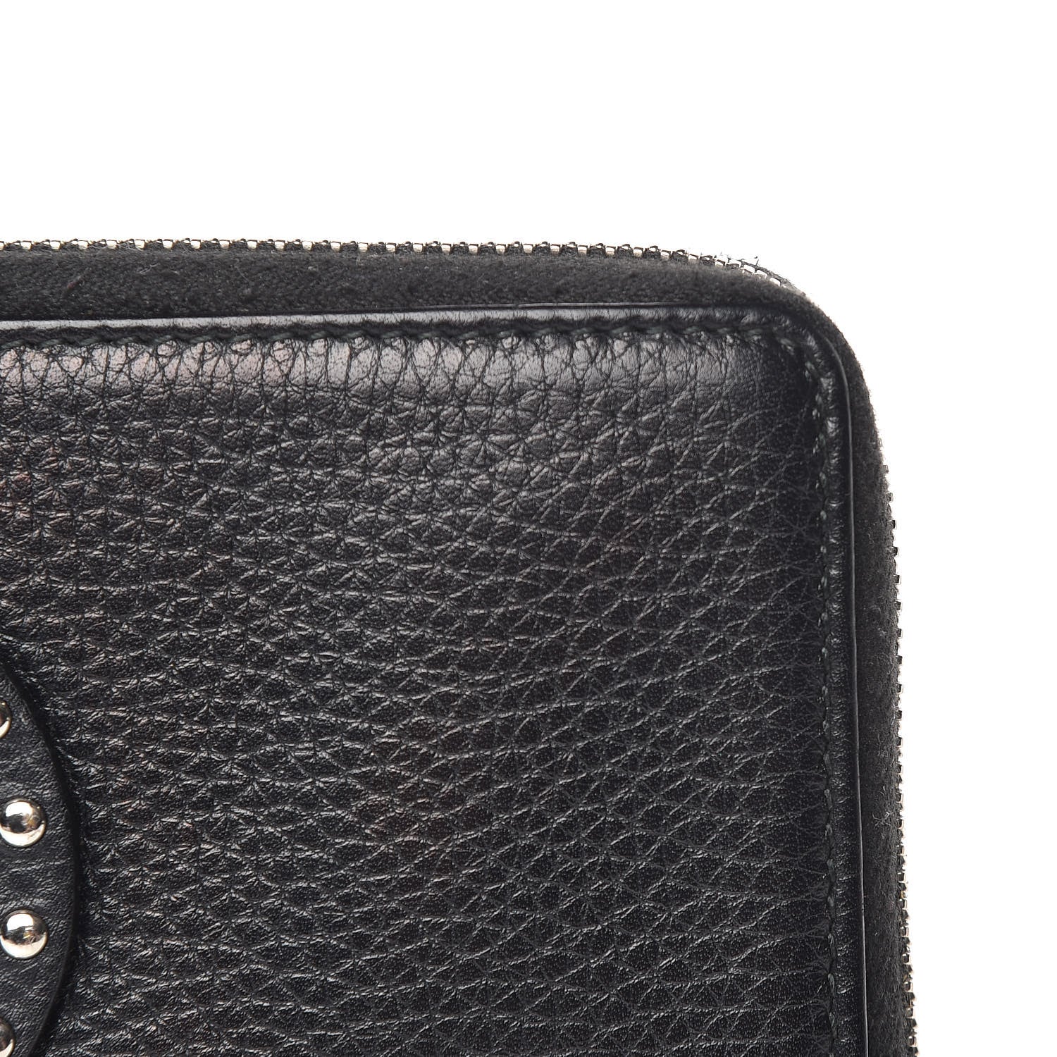 Gucci Pebbled Calfskin Studded Soho Zip Around Wallet Black 9 of 10