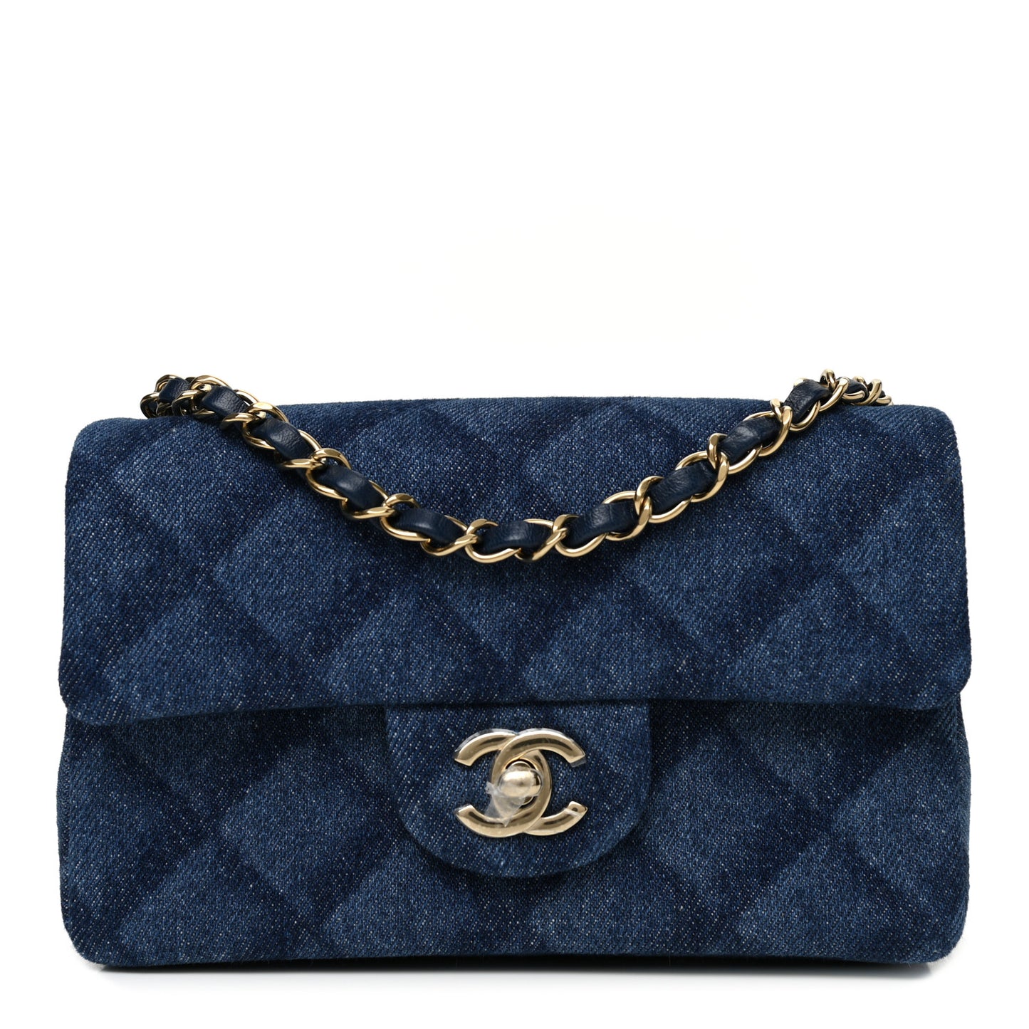 Printed Denim Quilted Mini Rectangular Flap Dark Blue