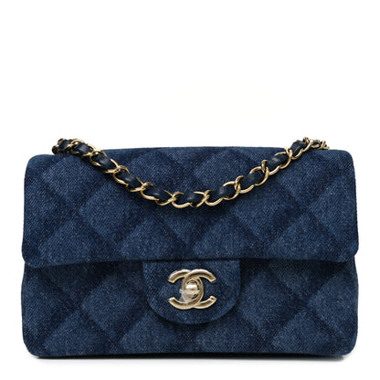 Chanel Printed Denim Quilted Mini Rectangular Flap Dark Blue 1 of 10
