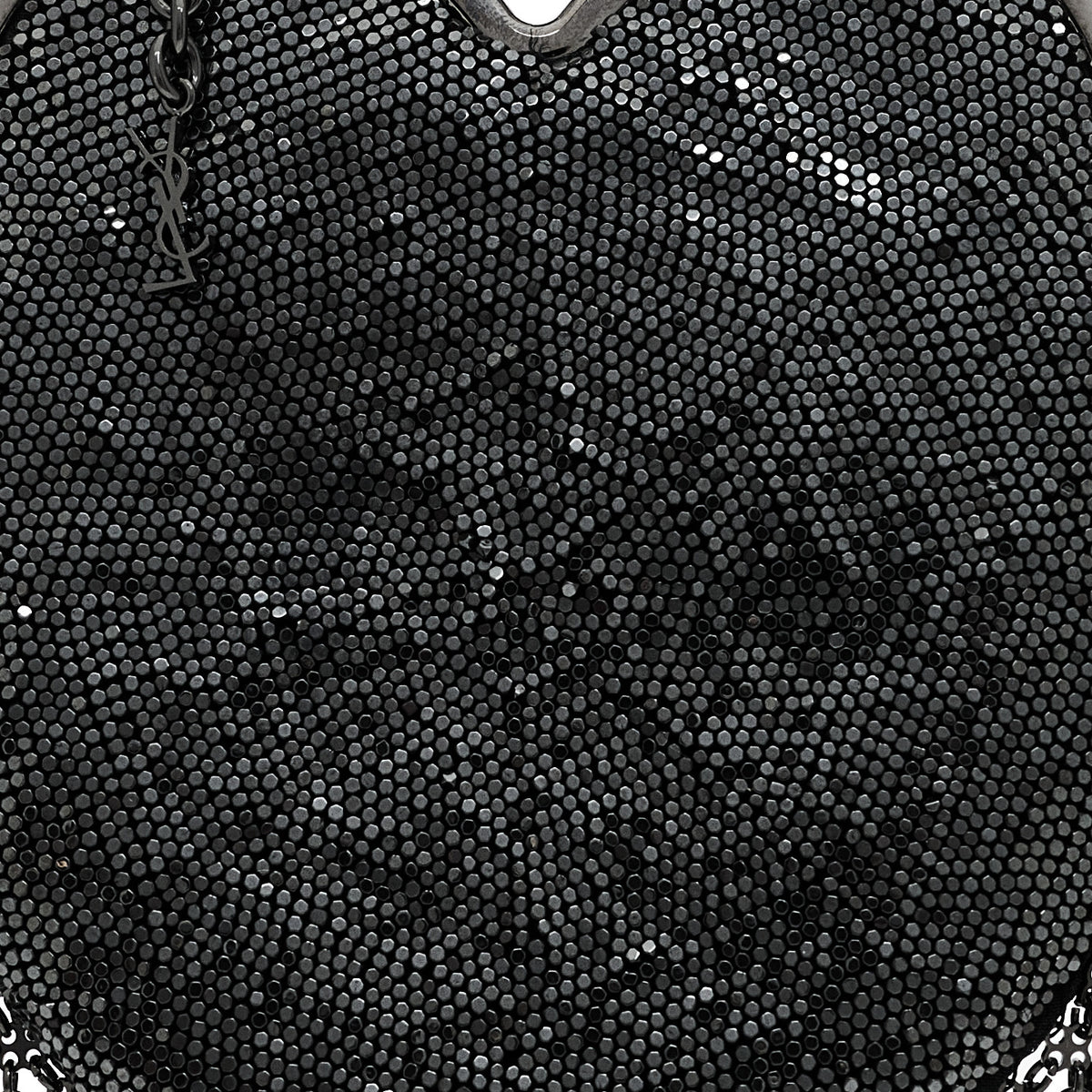 Satin Mesh Studded Mini Heart Bag Dark Rutenio
