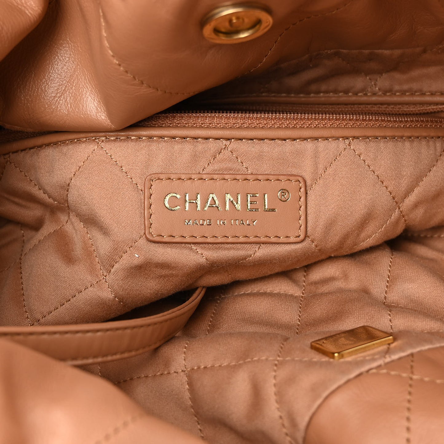 Shiny Calfskin Quilted Chanel 22 Camel