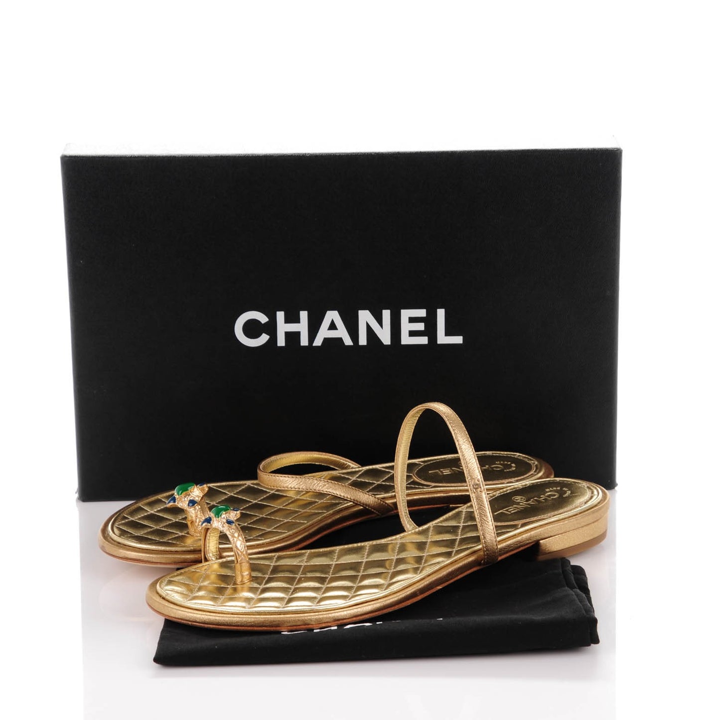 Metallic Calfskin Jeweled Sandals 37.5 Gold