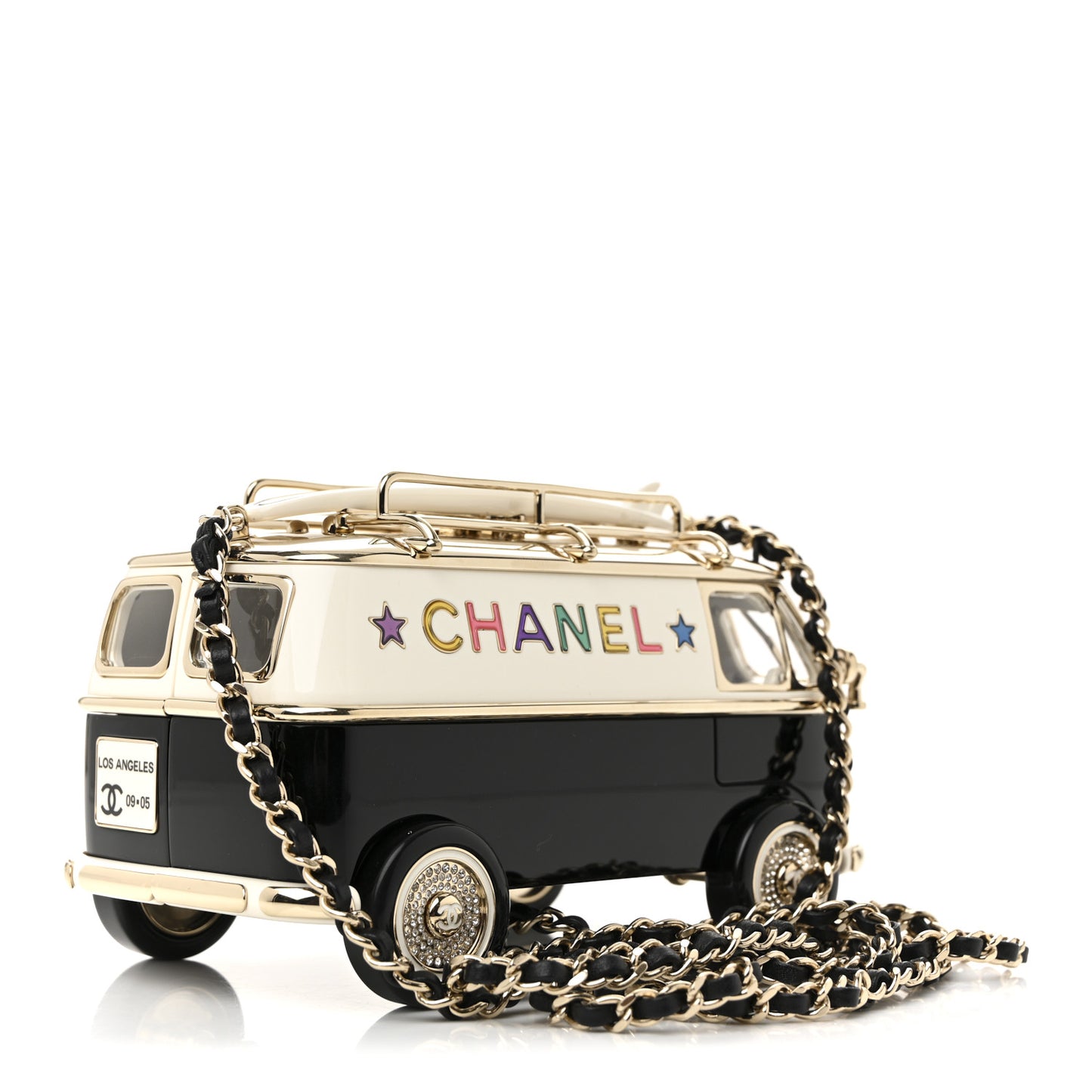 Resin Crystal Los Angeles Mini Van Minaudiere Black White