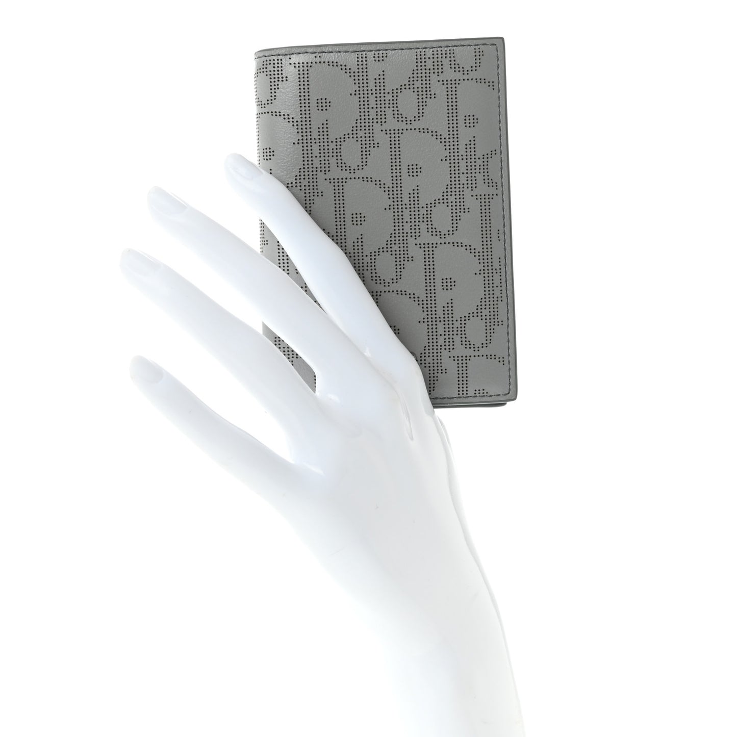 Calfskin Perforated Oblique Bi-Fold Card Holder Grey