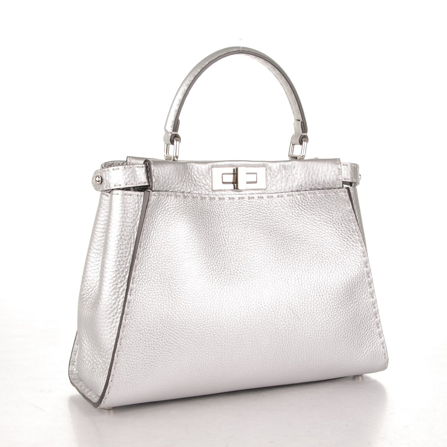 Cuoio Romano Lux Selleria Medium Peekaboo Iconic Satchel Argento