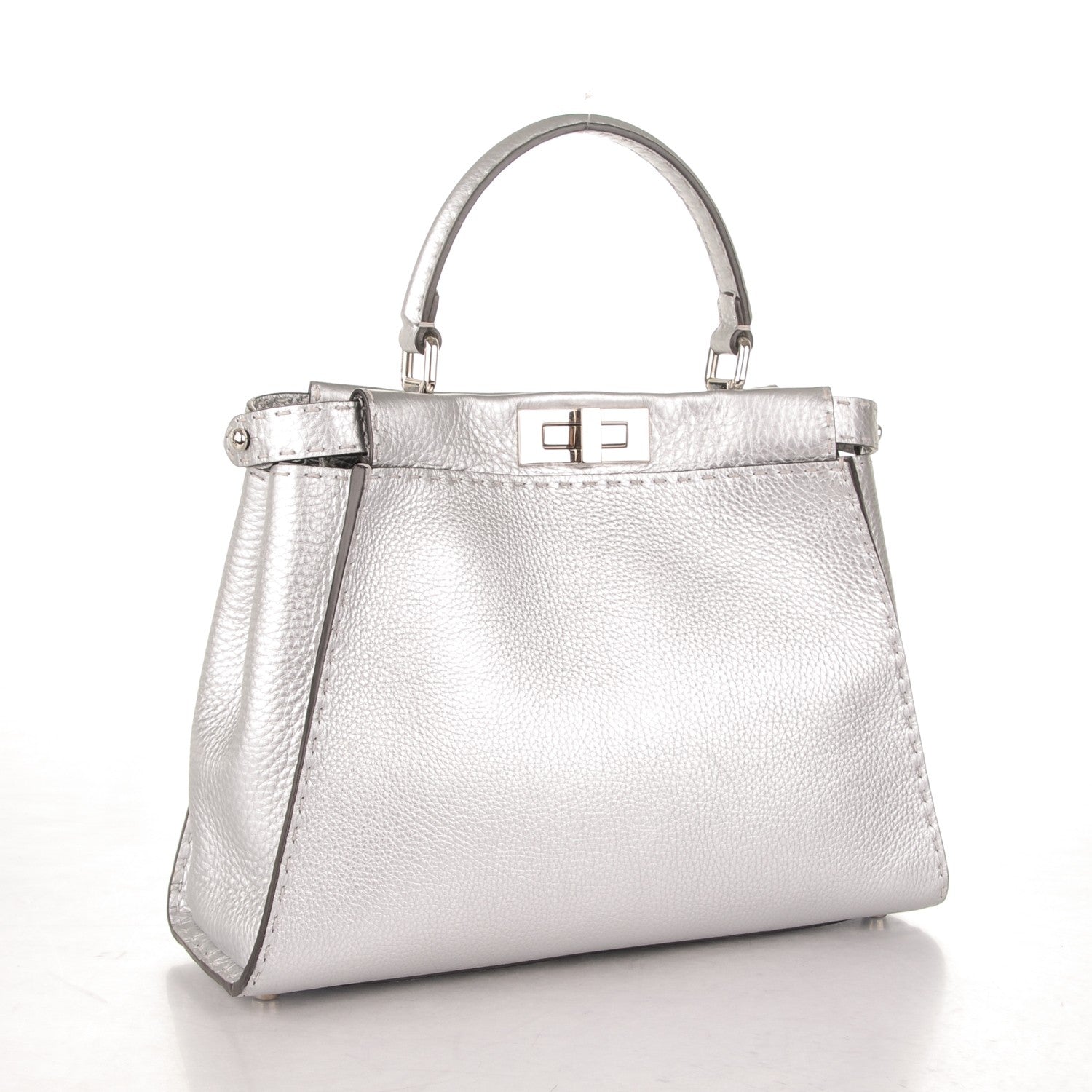 Fendi Cuoio Romano Lux Selleria Medium Peekaboo Iconic Satchel Argento 3 of 7