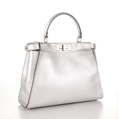 Fendi Cuoio Romano Lux Selleria Medium Peekaboo Iconic Satchel Argento 3 of 7