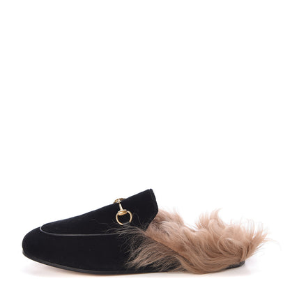 Gucci Velvet Fur Womens Princetown Slippers 39 Black 1 of 8