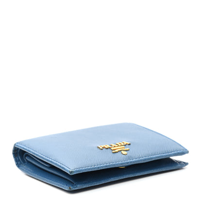Prada Saffiano Metal Compact Snap Bi-Fold Wallet Cobalto 4 of 15