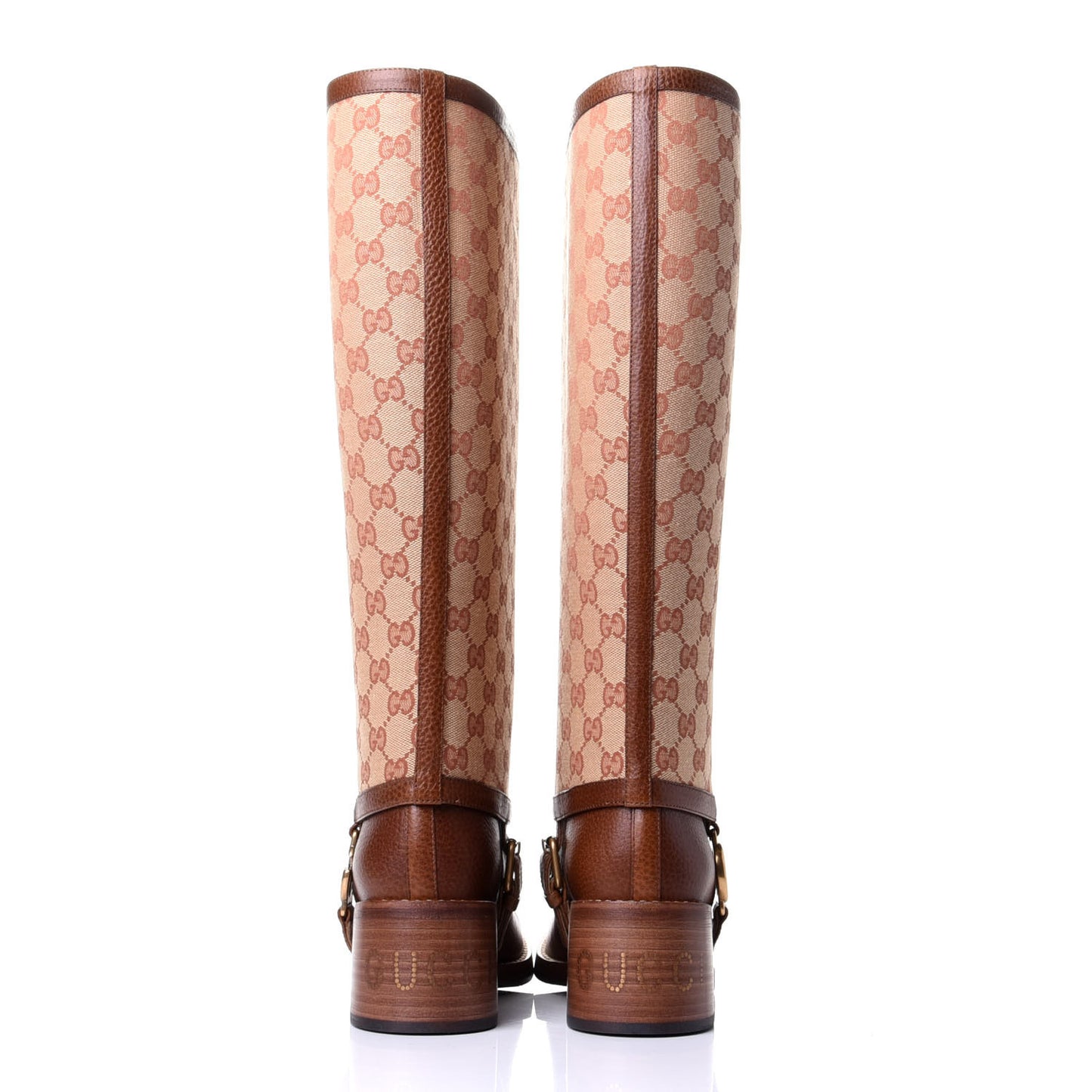 GG Monogram Calfskin Lola Tall Boots 37.5 Beige Ruggine Cuir