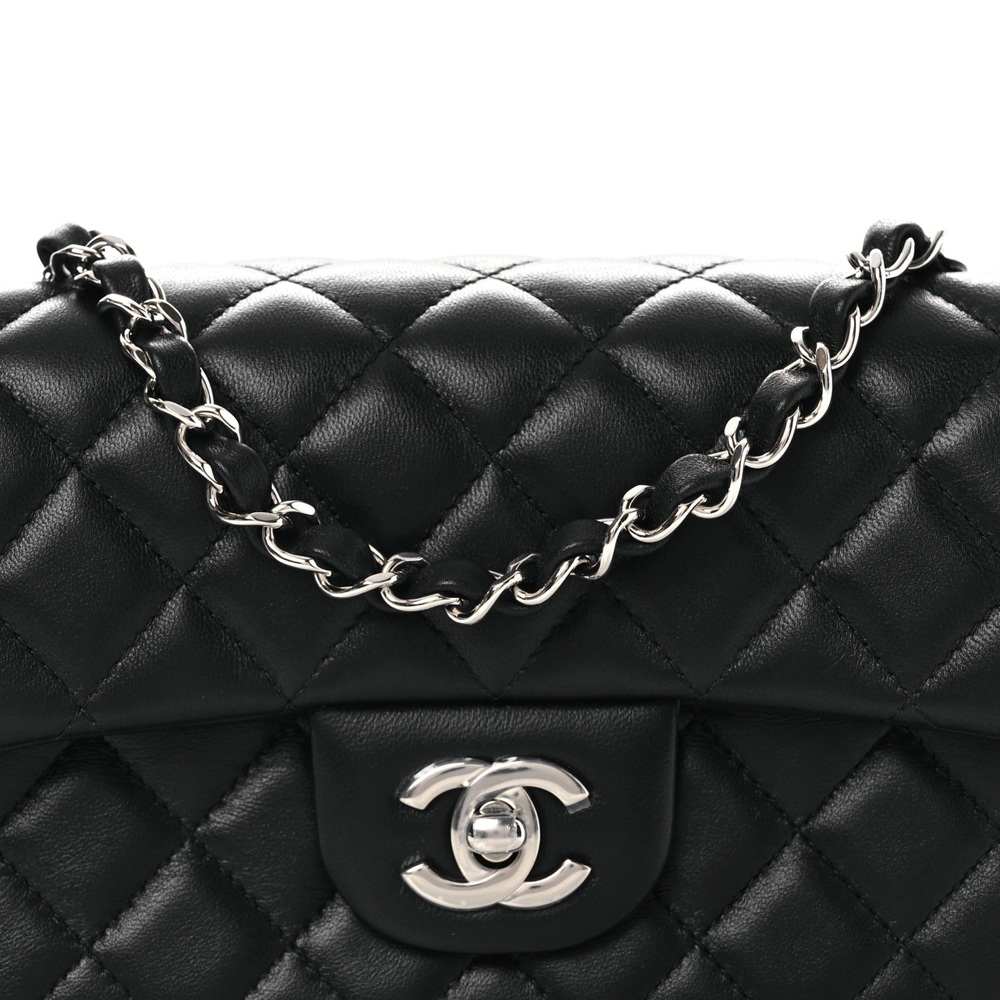 Lambskin Quilted Mini Rectangular Flap Black