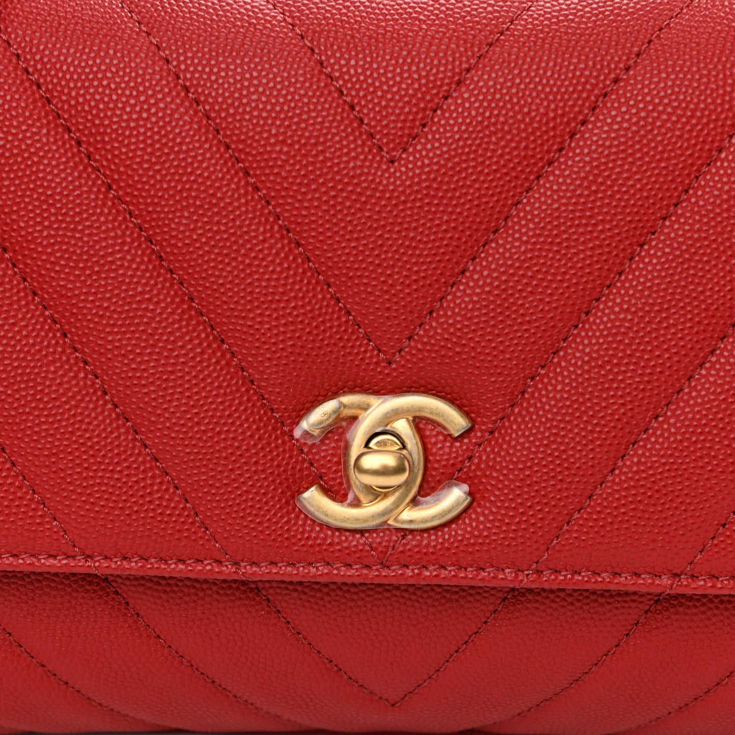 Caviar Chevron Quilted Mini Coco Handle Flap Red