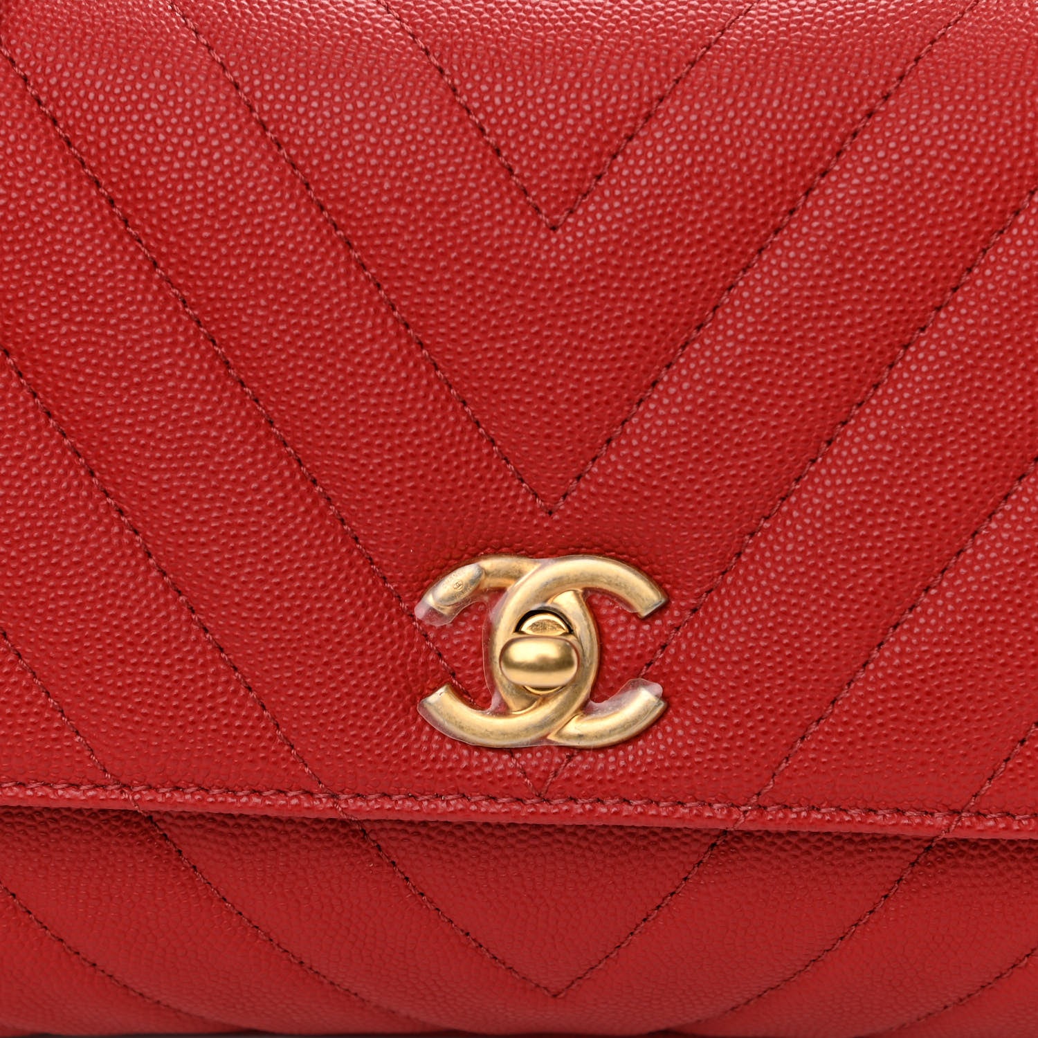Chanel Caviar Chevron Quilted Mini Coco Handle Flap Red 8 of 11