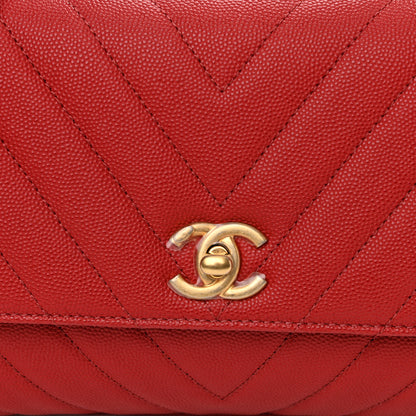 Chanel Caviar Chevron Quilted Mini Coco Handle Flap Red 8 of 11