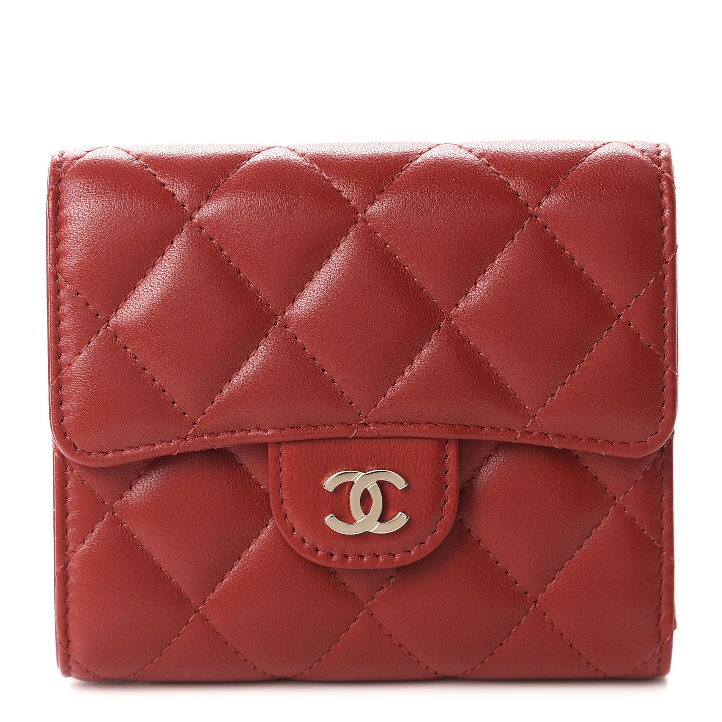 Lambskin Quilted Compact Flap Wallet Red
