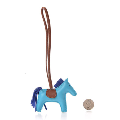 Hermes Milo Lambskin Grigri Rodeo Horse Bag Charm PM Bleu Azteque Bleu Electrique Fauve 2 of 4