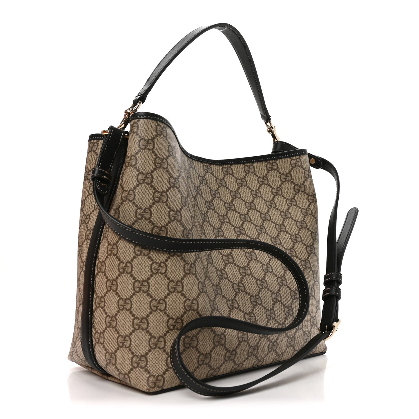 GG Supreme Monogram Medium Emblem Bucket Bag  Beige Dark Brown Black